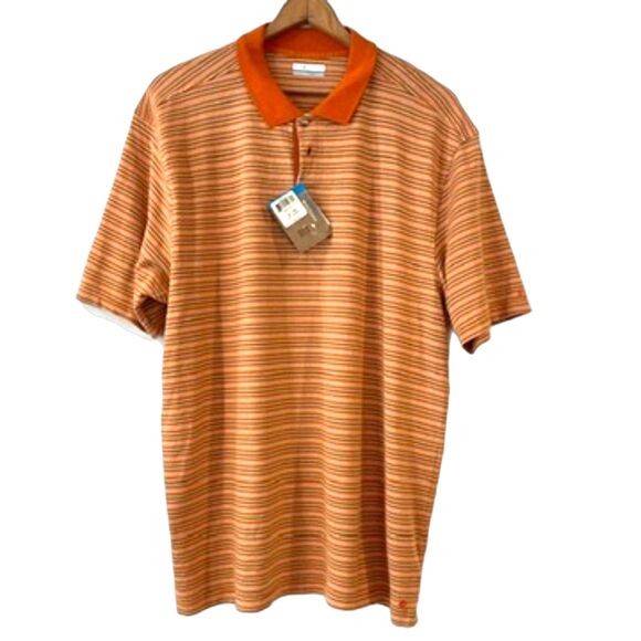 Columbia Freestanding Men's Polo Shirt Orange Striped XL NEW with Tags Attached - Picture 1 of 8